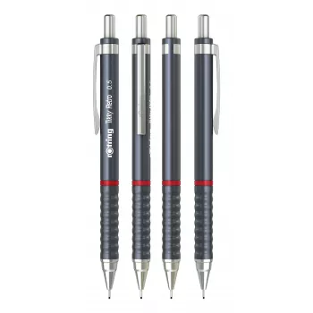rotring Tikky Retro mehāniskā zīmuļa 0.5 mm pelēks hromēts fiksēts vadotnes uzgalis gumijas viļņots satvērējs 2202567