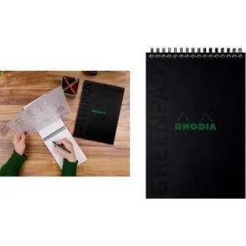 RHODIA GREENPAD spiralburtnīca A5+ ar līnijām, melna, 160x210mm, 90gsm, 80 lapas, 119929C