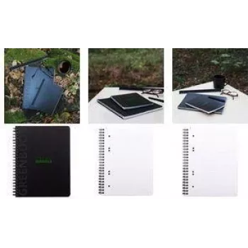 RHODIA GREENBOOK College Block A5+ kvadrātots, melns pārsegs no pārstrādāta kartona 119913C
