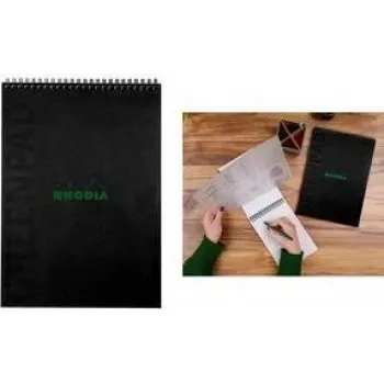 RHODIA GreenPad spirālveida piezīmju grāmatiņa A4+ ar līnijām, melna, 90gsm, 80 lapas 119927C
