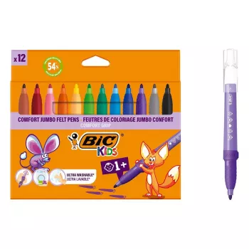 BIC KIDS Comfort Jumbo flomāsteri, dažādas krāsas, 12 gab., 1,4 mm uzgalis, mazgājami 517250