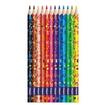Maped PIXEL PARTY trīsstūrveida krāsainie zīmuļi, 12 dažādas krāsas, mīksts, pret lūšanu izturīgs grafīts, pikseļu raksta korpuss, kartona iepakojums 862204