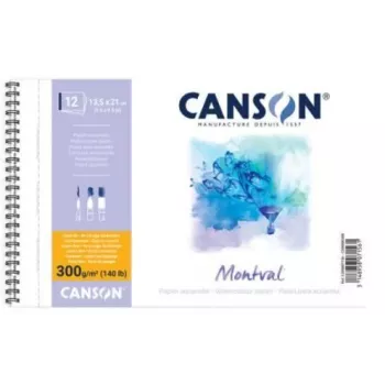Canson Montval akvareļa bloks, 135 x 210 mm, 300 g/m², 12 loksnes, smalka graudainība, spirālveida iesējums, mikroperforēts C200807156