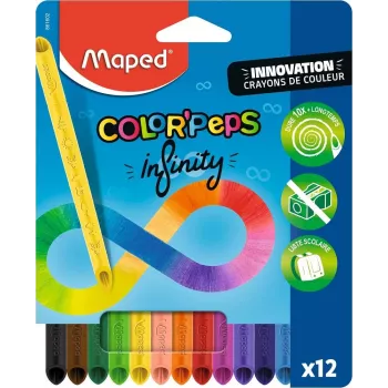 Maped COLOR'PEPS INFINITY trīsstūrveida krāsaino zīmuļu komplekts, 12 dažādas krāsas, kalpo 10x ilgāk, 100% pigmenta kodols, atkārtoti lietojams etvija 861602