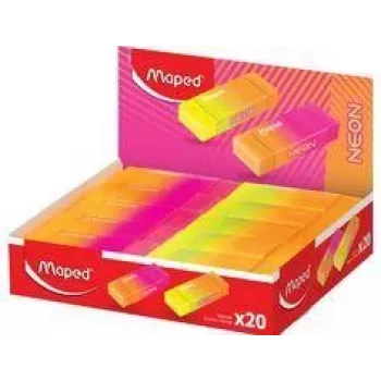Maped NEON plastmasas dzēšgumiju displejs, 20 gabali, neona oranža un neona rozā, mazputekļu, bez ftalātiem, bez PVC 121901