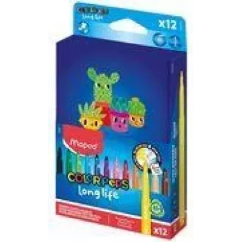 Maped COLOR'PEPS Long Life 2 flomāsteri, 12 dažādas krāsas, 1,5 mm vidējs apaļš uzgalis, ventilēts drošības vāciņš, mazgājams tintes, kartona iepakojums 844006