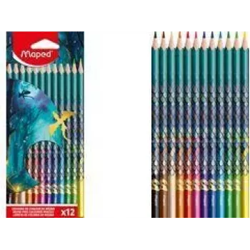 Maped DRAGON trīsstūrveida krāsu zīmuļi, 12 dažādas krāsas, pret lūšanu izturīgs mīksts grafīts, kartona futrālis ar pūķa motīvu 862234