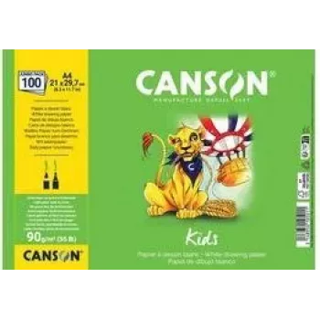 Canson Kids zīmēšanas papīra bloks A4 90gsm balts, viegli graudains, 50 loksnes zīmuļiem un krāsainajiem zīmuļiem C629012000