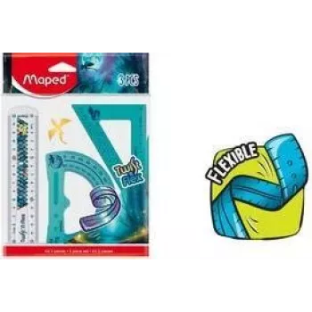 Maped Twist'n Flex Dragon ģeometrijas komplekts, 3 daļas, elastīga plastmasa, nesalaužams, 15 cm lineāls, 180° transportieris, 45°/45°/90° trijstūris 981898