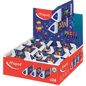 Maped Pyramide PIXEL PARTY plastmasas dzēšgumija, balta, bez ftalātiem un PVC, trīsstūra šķērsgriezums, 24 gab. displeja kārba 119523