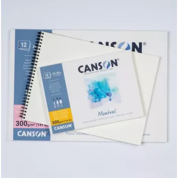 CANSON Montval A4 akvareļu bloks, 300 gsm, 12 loksnes, smalkgraudains, līmēts īsajā malā C518408000