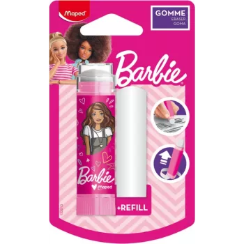 Maped Barbie plastmasas dzēšgumija ar rezerves kārtu, lūpukrāsas formātā, izvelkams ar pagriešanas sistēmu, 1 komplekts 152013
