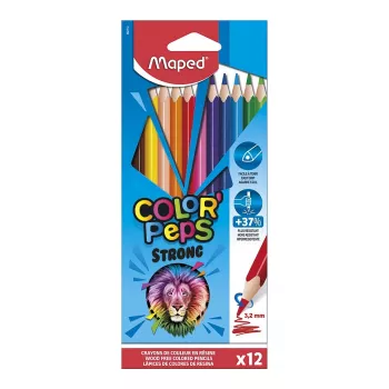 Maped COLOR'PEPS STRONG trīsstūrveida krāsainie zīmuļi, 12 dažādas krāsas, 3,2 mm pretlūšanas serde, kartona iepakojums 862712