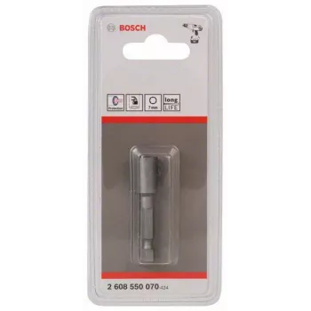 Bosch uzgriežņu atslēgas uzgalis 1/4 inch piedziņa 7 mm sešstūra 50 mm garums hroma vanādija tērauds 2608550070
