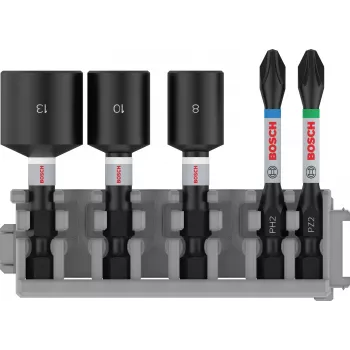 Bosch Impact Control skrūvgrieža uzgaļu un uzgriežņu atslēgu komplekts, 5 gab., PH2, PZ2, 8/10/13 mm 2608522350