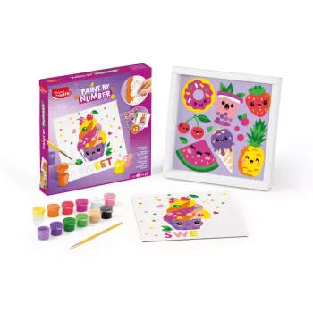 Maped Creativ krāsošana pēc numuriem komplekts Kawaii Food Sweet - 2 iepriekš apdrukātas kartona gleznas, 10 akrila krāsas, ota, vecumam 7+ 907088