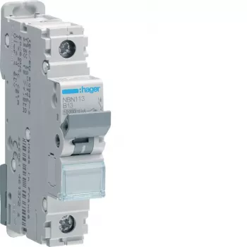 Hager NBN113 1-polārais 13A B-raksturlīknes 10kA automātiskais slēdzis (MCB), 1 modulis