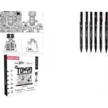 uni-ball Fineliner PIN TOKYO, 6 gab. radošais komplekts, ūdensizturīga pigmenta tinte, metāla uzmavas uzgaļi (CF PIN/6 001)
