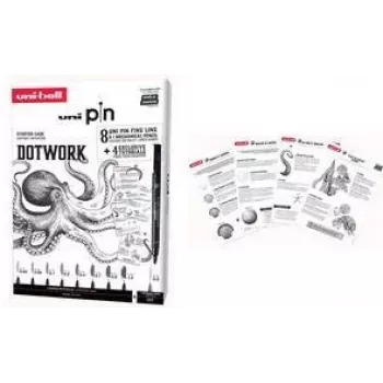 uni-ball DOTWORK Starter Set uni pin, 9 priekšmetu komplekts ar 8 finelineriem un 1 Shalaku S mehānisko zīmuli (CF PIN/8 005)