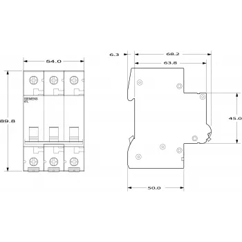 SIEMENS 5TL13910 Atdalītājs 100A 3-poliem 400V AC DIN sliedei