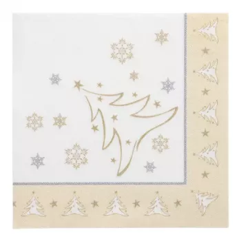 PAPSTAR X-Mas Elegance zelta Ziemassvētku motīva salvetes, papīra, 4 kārtu, 1/4 locījums, 400 x 400 mm, 1 gab. (87104)