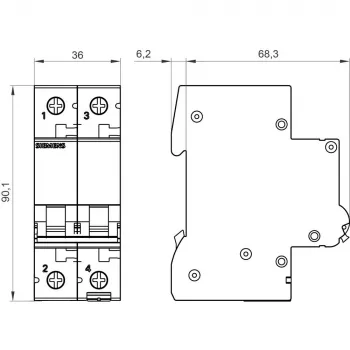 Siemens SENTRON 5SL62067 automātiskais slēdzis 2-poliem C 6A 6kA 230/400V AC