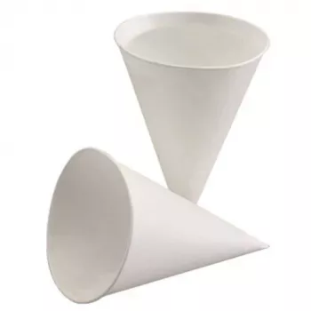 PAPSTAR cukurniedru papīra konusa krūze 150 ml, balta, 85 mm diametrs, 115 mm augstums (88619)