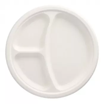 PAPSTAR pure cukurniedru šķīvis, apaļš, 260 mm, 3 nodalījumi, kompostējams, mikroviļņu krāsnī izmantojams, 1 gab. 89739