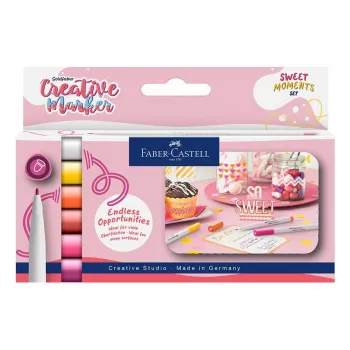 Faber-Castell Goldfaber Creative marķieru komplekts, 6 krāsas, Sweet Moments, uz ūdens bāzes, bez smaržas, nenotriepjas, divu galu otiņa un lodes uzgalis, atkārtoti lietojams futrālis 160602