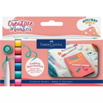 Faber-Castell Goldfaber Creative marķieru komplekts, 6 dažādas krāsas, Holiday Vibes izdevums, uz ūdens bāzes, ar otiņas uzgali 161013
