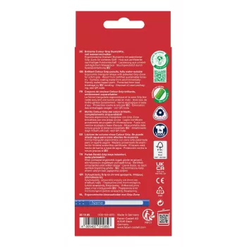 Faber-Castell Colour GRIP trīsstūrveida krāsainie zīmuļi, dažādas krāsas, 10 gab., Soft-Grip zona, izturīgs 3,3 mm grafīts, uz ūdens bāzes laka, promo maciņš 201585