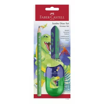 Faber-Castell Dino Jumbo rakstīšanas komplekts, zaļš, 3 zīmuļi, 3 mm vads, ergonomisks trīsstūrveida, izturīgs pret lūšanu, no 3 gadu vecuma, 111529