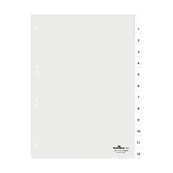 DURABLE A4 reģistra dalītāji 1-12 ar titullapu, 80/80/80 mm perforācija 681019
