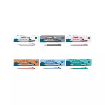 Pelikan Snap Metallic lodīšu pildspalva, sudraba pērļu spīduma alumīnija korpuss, zila tinte, vidēja 400208064