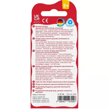 Faber-Castell Grippy Pastel trīsstūrveida krāsu zīmuļi, 4 gab., Jumbo mīksts grafīts mazām bērnu rokām 110702