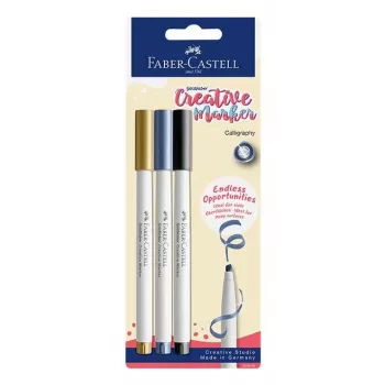 Faber-Castell Goldfaber Creative marķieru komplekts, 3 gab., uz ūdens bāzes, otiņas uzgalis, dažādas krāsas (melns, pelēks, balts), blisteriepakojums 160905