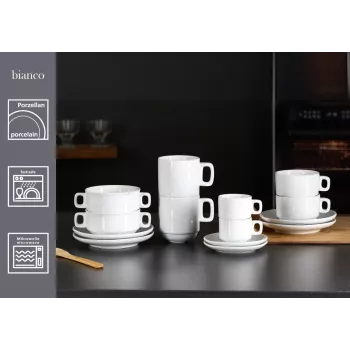 Ritzenhoff & Breker BIANCO baltas porcelāna kafijas krūzes, 245 ml, 6 gab. komplekts, krāsojamas, trauku mazgājamā mašīnā un mikroviļņu krāsnī izmantojamas 429848