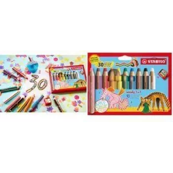 STABILO woody 3 in 1 Multitalent zīmulis, 10 gab. skārda kārbā, 30 gadu jubilejas izdevums, apaļš, dažādās krāsās EO880/10-3