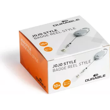 DURABLE Jojo STYLE atvelkams žetonu turētājs ar pogas cilpu, 80 cm neilona aukla, melns, 10 gab. 832410