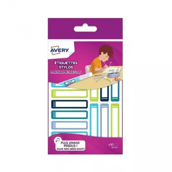 AVERY Uzlīmes pildspalvām, papīra, 10 x 50 mm, krāsaini rāmji, noapaļoti stūri, rakstāmas ar roku, pastāvīga līme - 30 uzlīmes (RESMI30G)