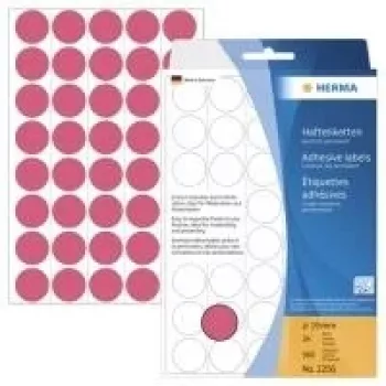 HERMA 2256 pastāvīgas līmes apaļas uzlīmes spilgti sarkanas 19 mm, 960 uzlīmes (24 loksnes x 40)