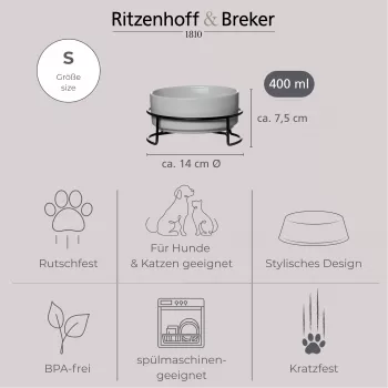 Ritzenhoff & Breker TARO mājdzīvnieku bļoda, 400 ml, pelēka akmensmasas keramikas bļoda kaķiem un maziem suņiem, ūdenim un barībai, 1 gabals (450514)