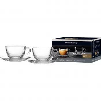 Ritzenhoff & Breker BARISTA kapučīno komplekts, 4 daļas, caurspīdīgs stikls, 220 ml krūzes, trauku mazgājamā mašīnā mazgājams 822021