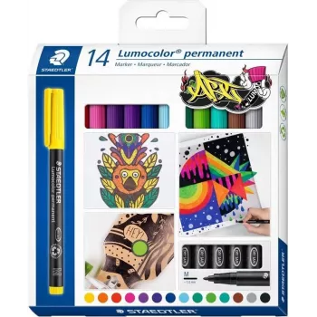 Staedtler Lumocolor Permanent Marker Set 317 C14 - 14 dažādas krāsas, smalkais uzgalis 0,6 mm