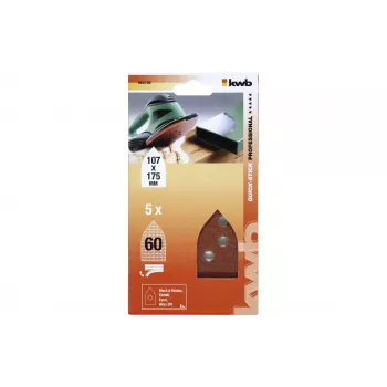 KWB 493406 Delta slīpēšanas loksnes P60 175 x 107 mm, 5 gab., ar āķa un cilpas stiprinājumu
