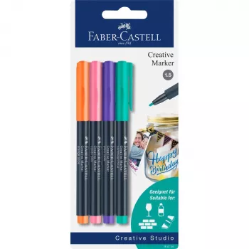 Faber-Castell Creative marķieru komplekts, 4 gab., uz ūdens bāzes, bez smaržas, netraipās, dažādās krāsās 160704