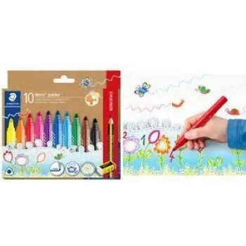 STAEDTLER Noris jumbo flomāsteri, 3,0 mm, trīsstūrveida, mazgājami, bonus komplekts ar 10 328-B C10P