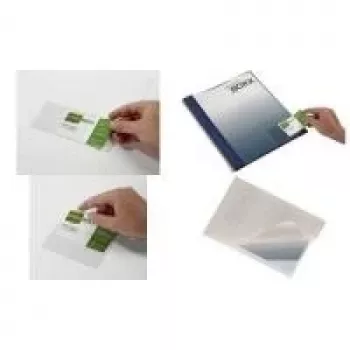 DURABLE POCKETFIX pašlīmējošas kabatiņas 90x57mm, ar īkšķa izgriezumu, caurspīdīgas, 100 gab. 837919
