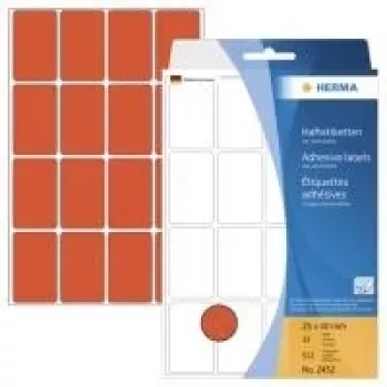 HERMA pastāvīgās uzlīmes sarkanas 25 x 40 mm, 512 uzlīmes (32 loksnes x 16) 2452
