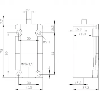 SIEMENS SIRIUS 3SE5 pamata slēdzis pozīcijas slēdzim 3SE5112-0, metāla korpuss, 1NO+1NC momentkontakti, IP66/IP67, M20 kabeļa ievads 3SE51120LA00